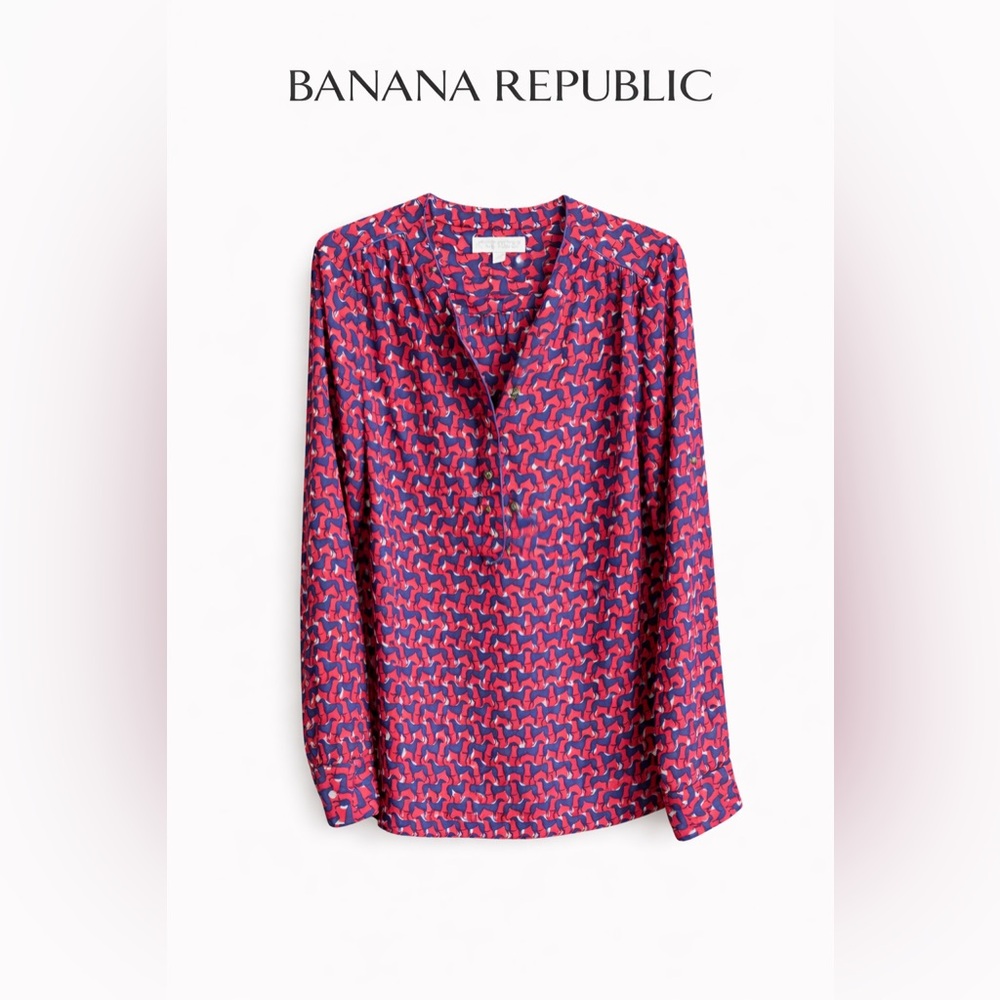 Banana Republic Red and Blue Dog Pattern Blouse